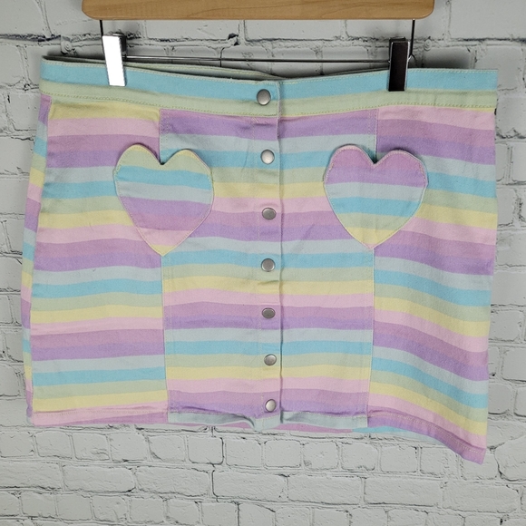 Blackheart Dresses & Skirts - BLACKHEART | pastel striped heart pocket stretch denim jean skirt